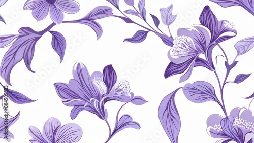 Intricate patterns of purple colored leaves on white background, ornament, wallpaper, 