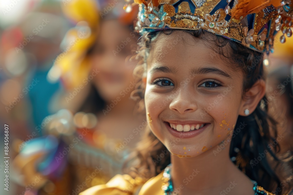 A Young Queen's Radiant Smile at a Festive Carnival Parade A Young Queen's Radiant Smile at a Festive Carnival Parade