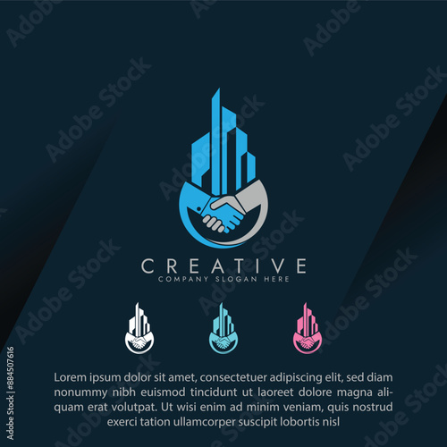 property business logo with handshake vector