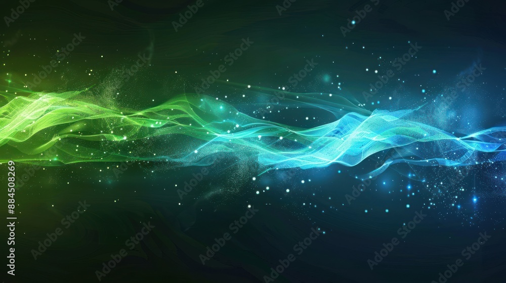 Abstract Green and Blue Swirling Waves with Glitter Abstract Green and Blue Swirling Waves with Glitter