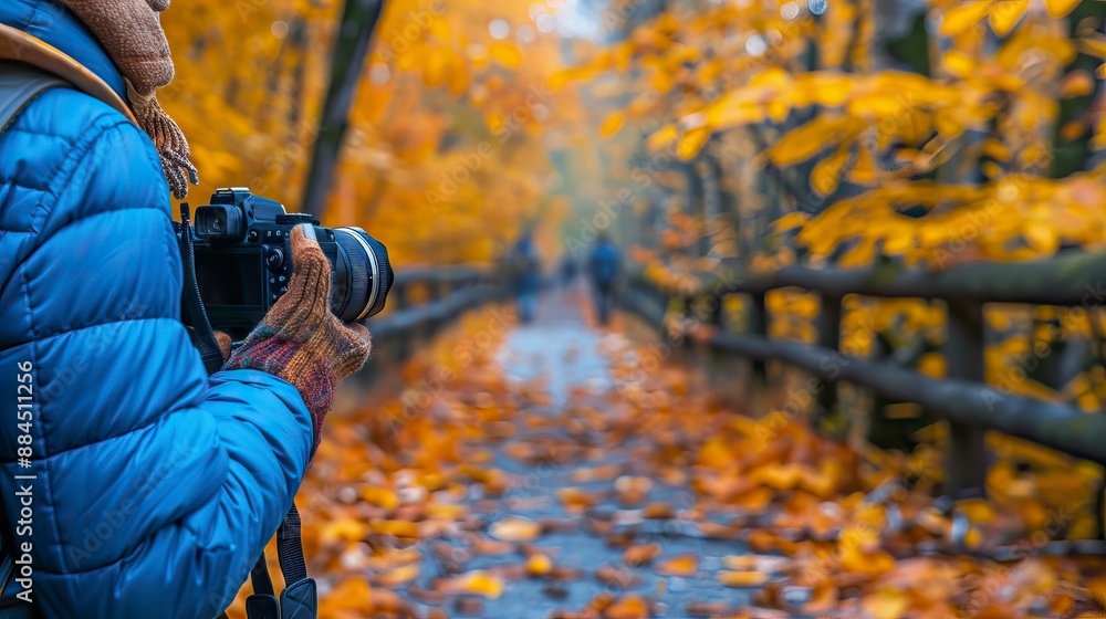 photographer holding dslr camera in hand, autumn background, World Photograpy Day photographer holding dslr camera in hand, autumn background, World Photograpy Day