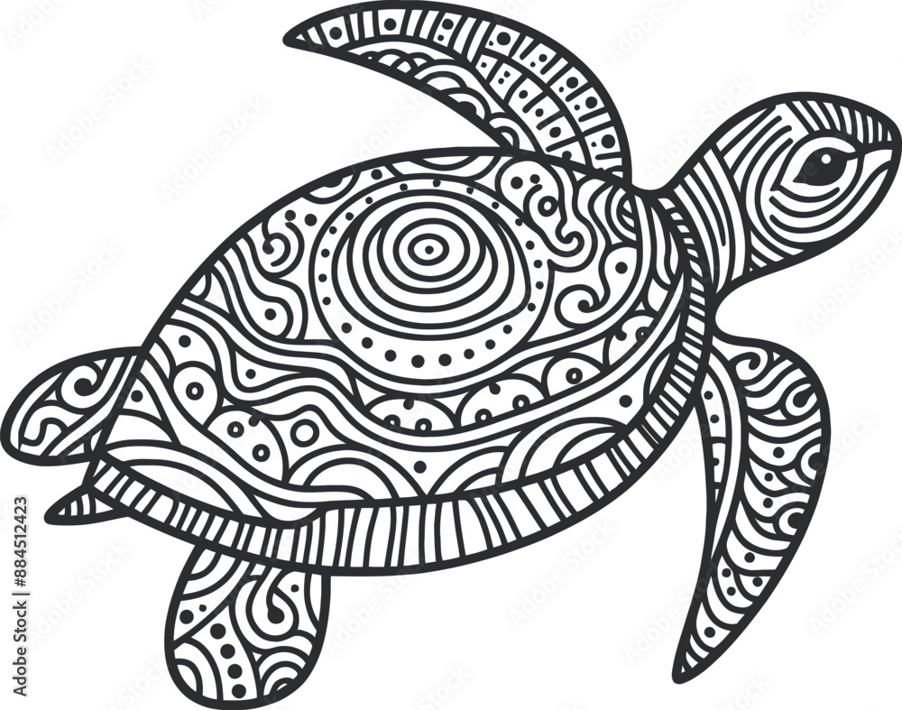 Fototapeta premium turtle mandala for the coloring page Silhouette pattern illustration art on White Background