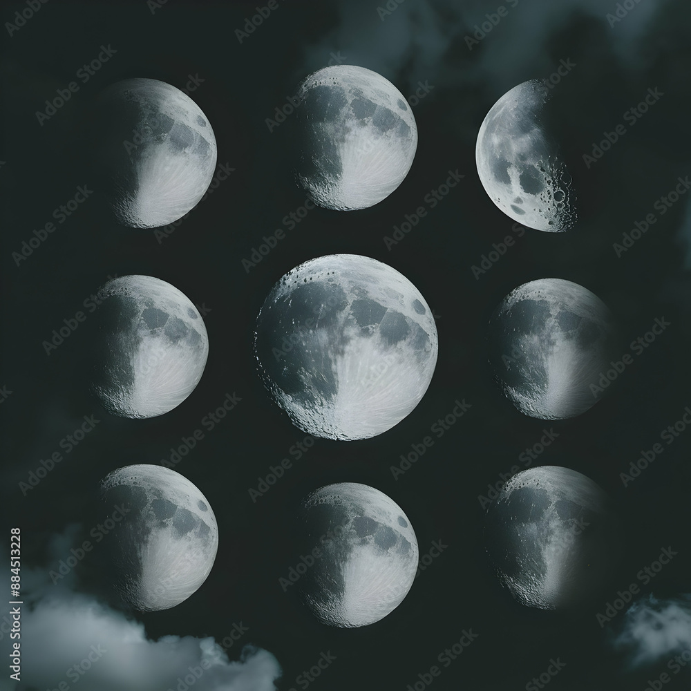 Fototapeta premium A black and white photo of the phases of the moon