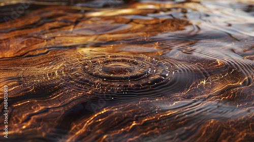 An HD capture of water pooling on a smooth surface of premium desert ironwood, showcasing the wood's unique patterns photo