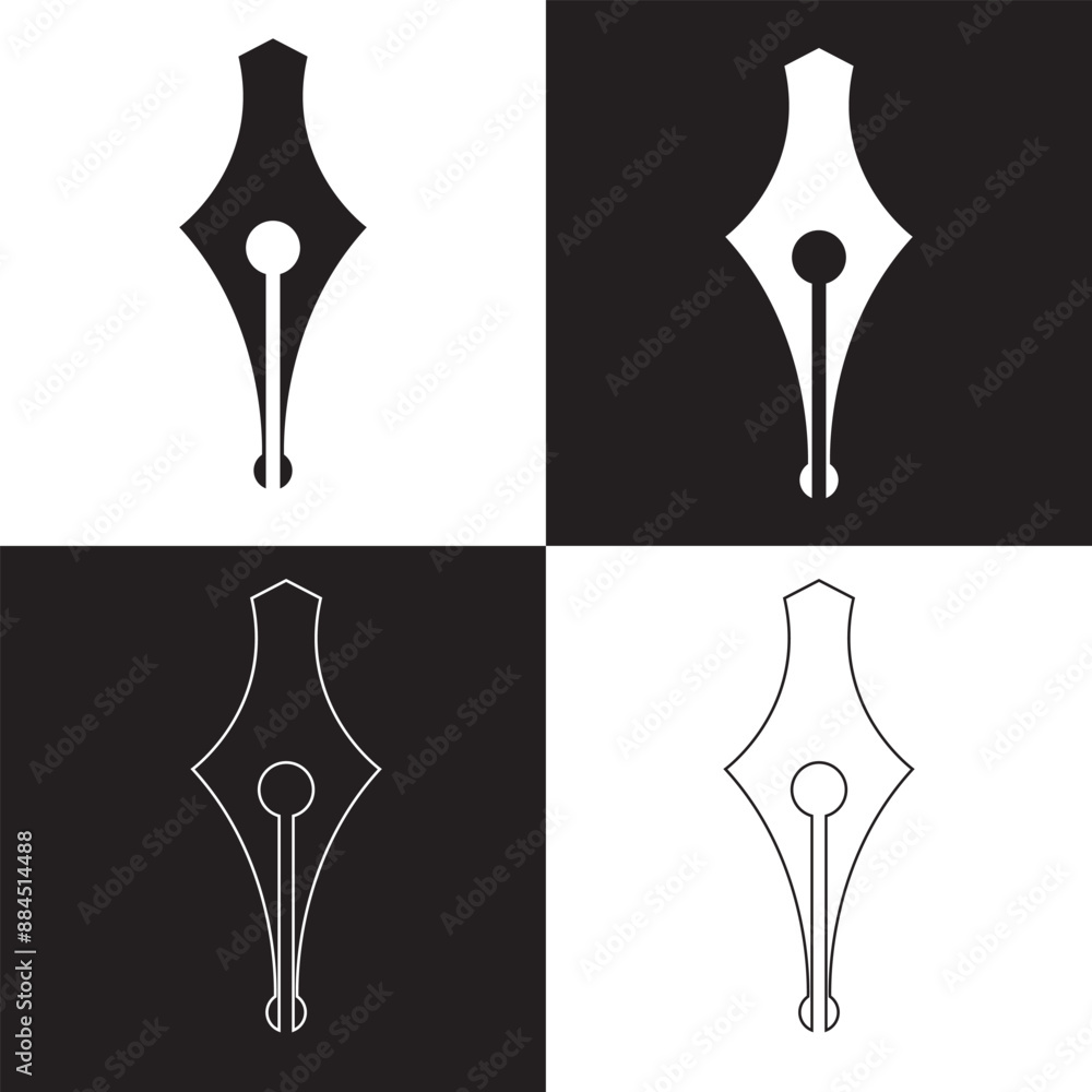 Black and white Fountain pen nib line icon set. Pen tool sign. isolated on white and black background. Vector Illustration. EPS 10 Black and white Fountain pen nib line icon set. Pen tool sign. isolated on white and black background. Vector Illustration. EPS 10