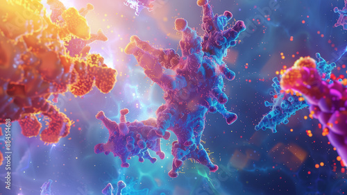 An Abstract Colorful Illustration of Antibodies Interacting