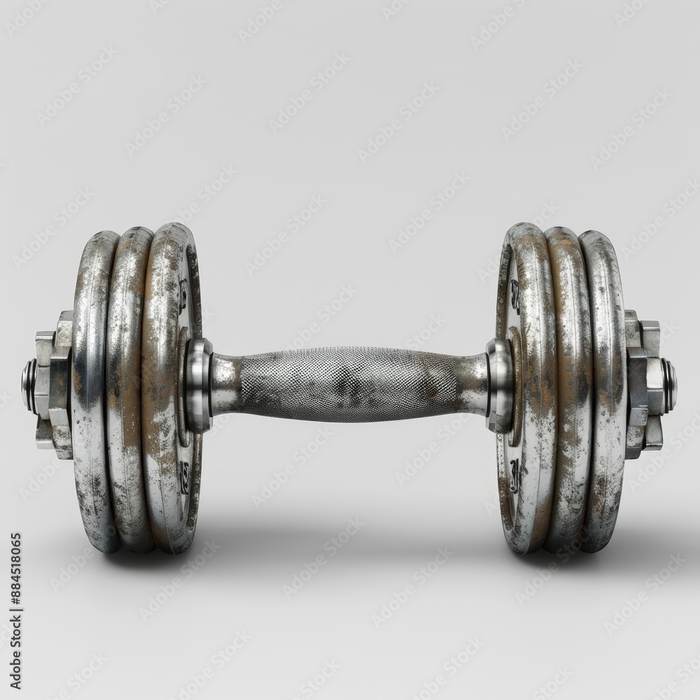 Fototapeta premium Adjustable dumbbells with weight plates on solid white background, single object, pack shot studio light for photo stock