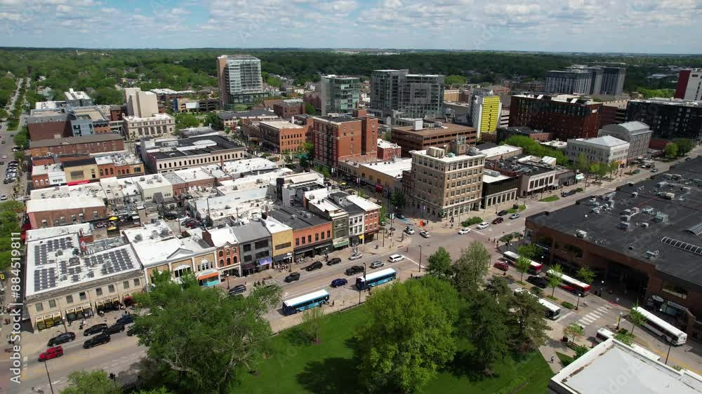 IOWA - 6.24.2024 - Good aerial view approaching the downtown sector of Iowa City.