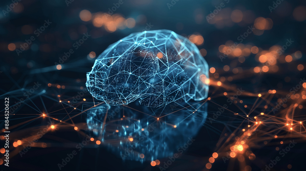 Digital brain with a web of glowing lines and nodes, symbolizing the ...
