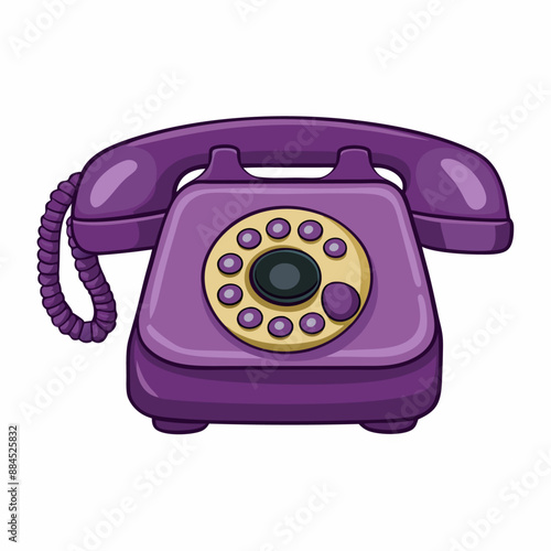 Vector Cartoon Retro Purple Rotary Telephone. Front View (7)