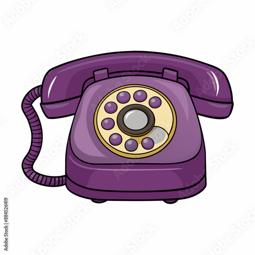 Vector Cartoon Retro Purple Rotary Telephone. Front View (24)