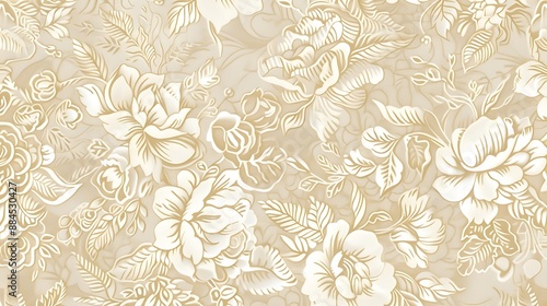 Wallpaper Mural Beige tone fine lace texture with seamless beautiful vintage floral and flower abstract pattern background.  Torontodigital.ca