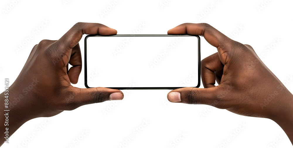 Mobile phone in hands of an African American man, cut out Mobile phone in hands of an African American man, cut out