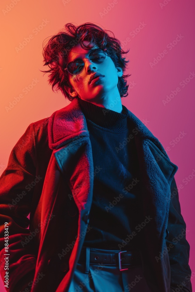 Fototapeta premium A Model's Gaze in Neon Light