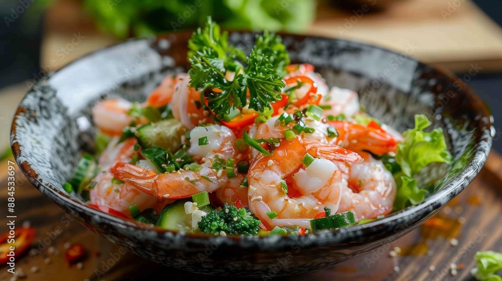 The national cuisine of Japan. Shrimp salad with vegetables. The national cuisine of Japan. Shrimp salad with vegetables.