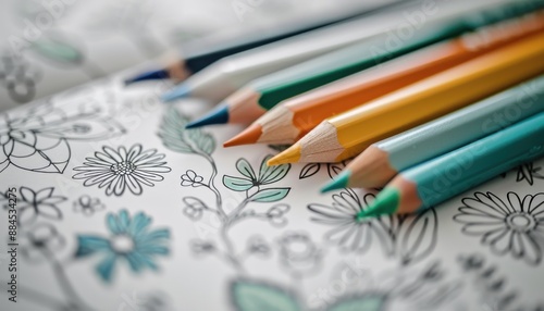 A photo of a open coloring book with vibrant partially colored pages, showcasing the potential for creative expression