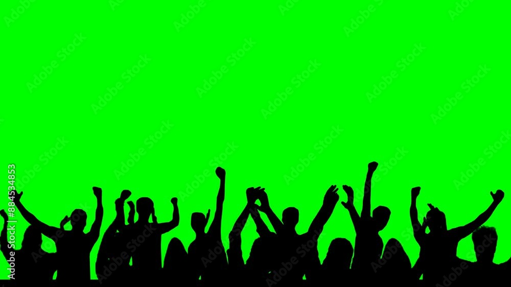 Silhouette crowd animation video. animated cheering shadows of many people.