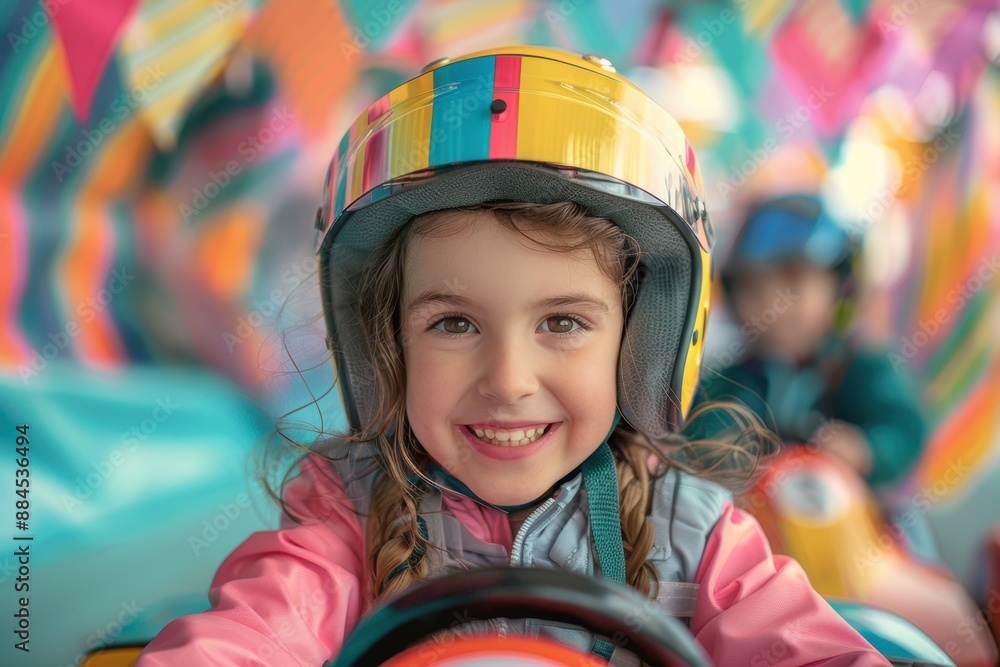 Smiling Girl in Colorful Go-Kart Smiling Girl in Colorful Go-Kart