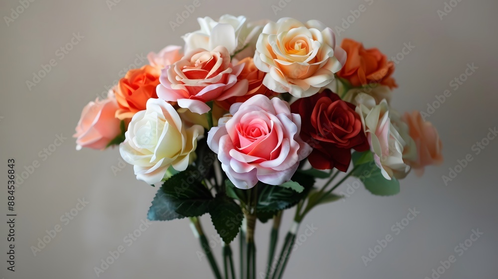 Artificial elegance beautiful colorful blossom rose flowers bouquet. Close up white and blue rose flowers bouquet for Valentine or wedding background and wallpaper. 