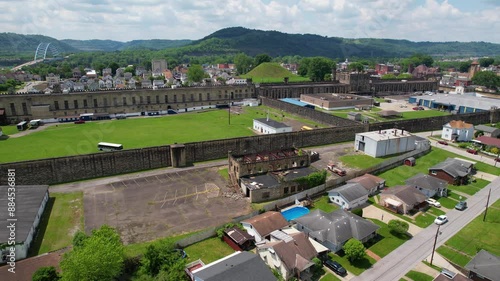 WEST VIRGINIA - 6.28.2024 - Great aerial view panning the West Virginia Penitentiary grounds. photo