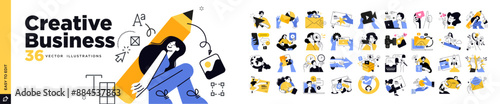 Creative business concept illustrations. Vector illustrations of business idea launch, creativity and innovation, social network, graphic and web design, advertising, content management, communication