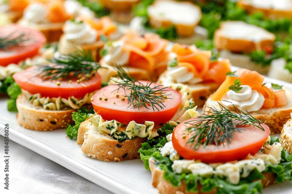 A lavish display of gourmet appetizers beautifully arranged for a festive and elegant presentation A lavish display of gourmet appetizers beautifully arranged for a festive and elegant presentation