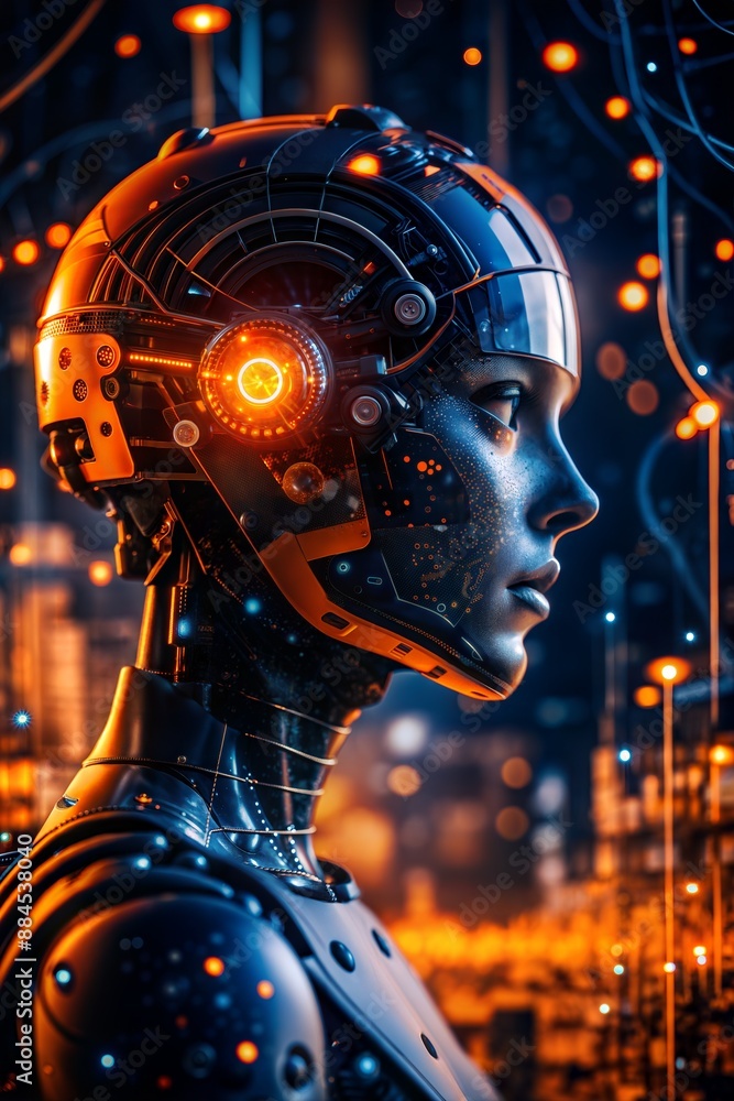 Artificial Intelligence Robot Head With Glowing Circuits. Generative AI Artificial Intelligence Robot Head With Glowing Circuits. Generative AI