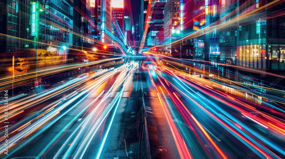 Abstract light trails in a cityscape Abstract light trails in a cityscape