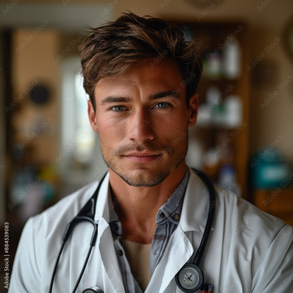 Image of a confident male doctor holding a stethoscope in a hospital.病院で聴診器を持つ自信に満ちた男性医師の画像。Generative AI Image of a confident male doctor holding a stethoscope in a hospital.病院で聴診器を持つ自信に満ちた男性医師の画像。Generative AI