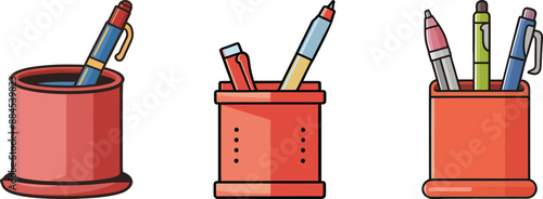 Collection of pen holder isolated illustration
