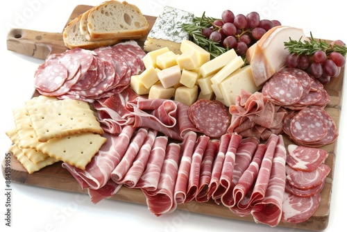 A lavish charcuterie board with a variety of meats cheeses and fruits beautifully arranged for a festive and elegant presentation