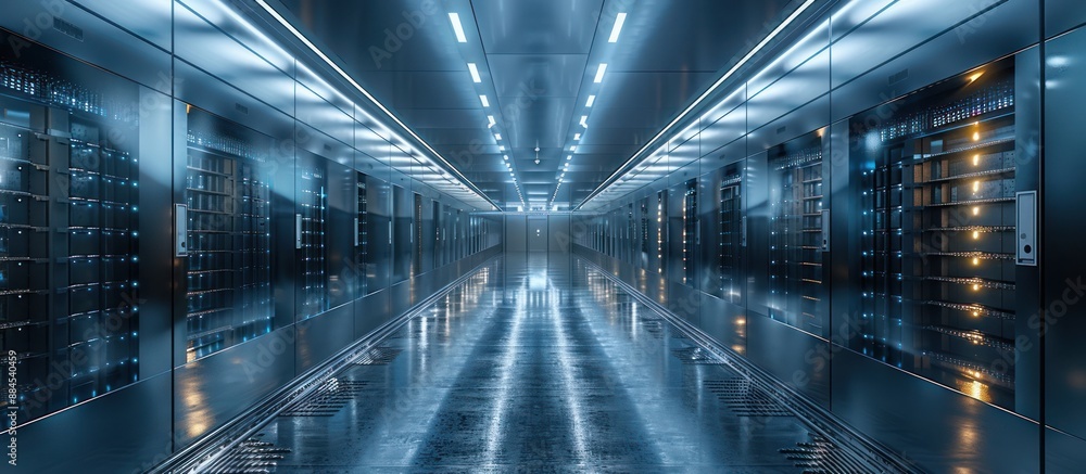 Fototapeta premium Futuristic Server Room Corridor
