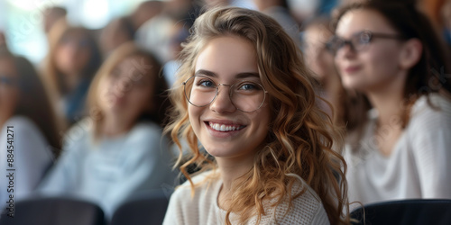 Obraz na płótnie Studentin sitzt im Hörsaal einer Universität