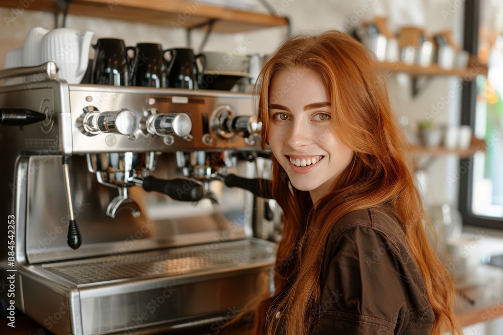 A confident barista in a trendy coffee shop beautifully capturing the essence of modern cafe culture A confident barista in a trendy coffee shop beautifully capturing the essence of modern cafe culture