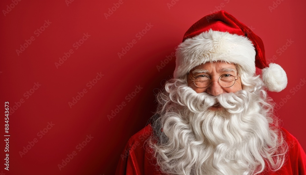 Smiling Santa Claus In Red Suit Against Red Background Smiling Santa Claus In Red Suit Against Red Background