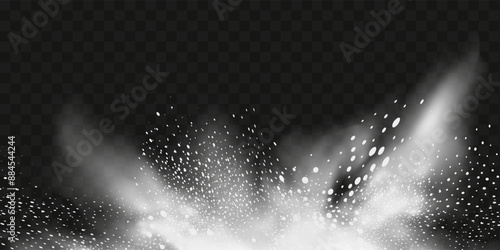 A realistic set of white clouds of flour, sugar, washing powder. An explosion of snow dust in the air. A splash of ice crystals in a white blizzard cloud.