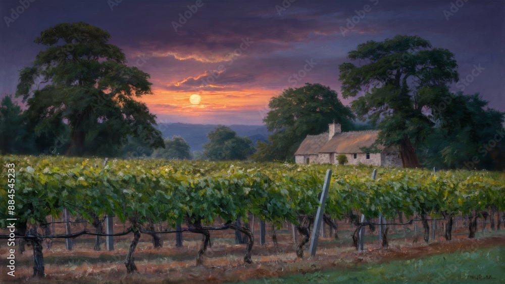 Naklejka premium an oil painting of a vineyard