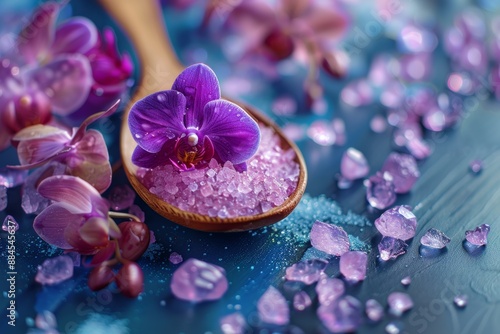 Salts from the sea and flower petals for the spa. Rejuvenate and unwind the body. Therapy aimed at improving wellbeing and relaxation.
