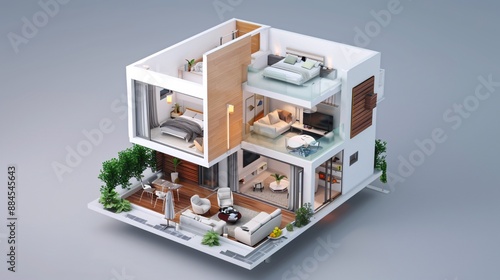 Modern house interior cutaway