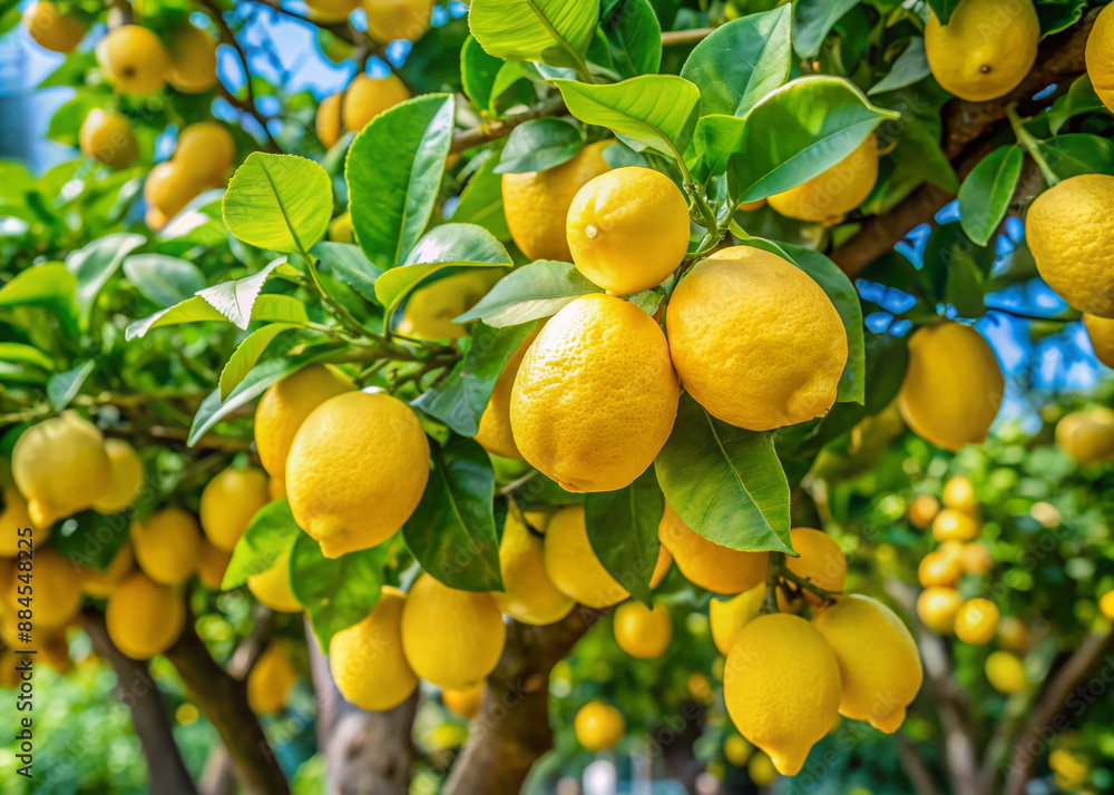 Vibrant white lemon tree flourishes in a lush garden, its green leaves rustling in the summer breeze, abundant with nutritious fruits, reflecting nature's bounty. Vibrant white lemon tree flourishes in a lush garden, its green leaves rustling in the summer breeze, abundant with nutritious fruits, reflecting nature's bounty.