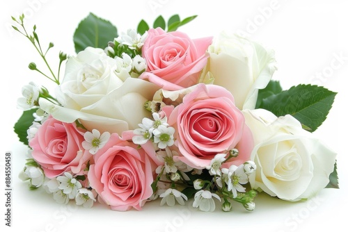 Romantic bridal bouquet with white roses pink roses and baby's breath
