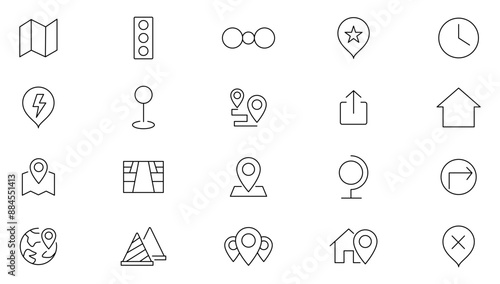 Location line icon set. Navigation, maps, iogistics, delivery, map navigation outline icon collection. UI thin outline icon set.
