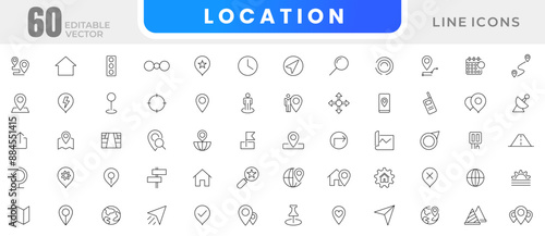 Location line icon set. Navigation, maps, iogistics, delivery, map navigation outline icon collection. UI thin outline icon set.