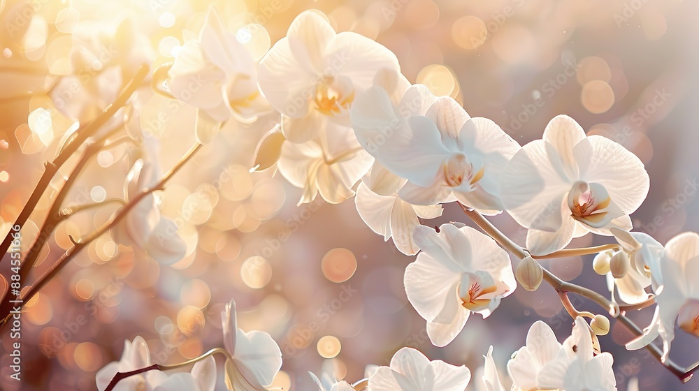 A beautiful closeup of a white orchid flower with a blurred background in soft pastel colors A beautiful closeup of a white orchid flower with a blurred background in soft pastel colors