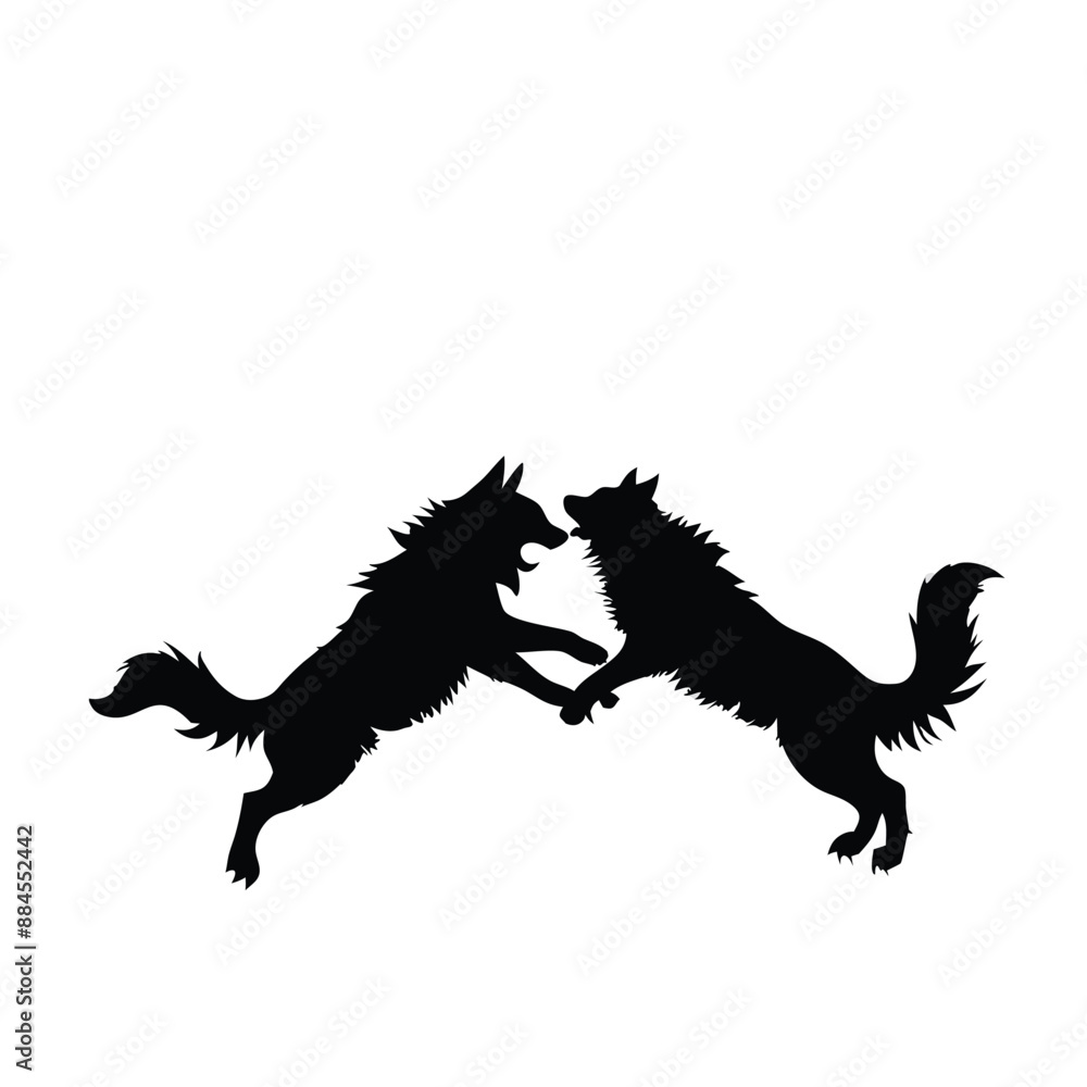 dog silhouettes fighting each other in vector style dog silhouettes fighting each other in vector style