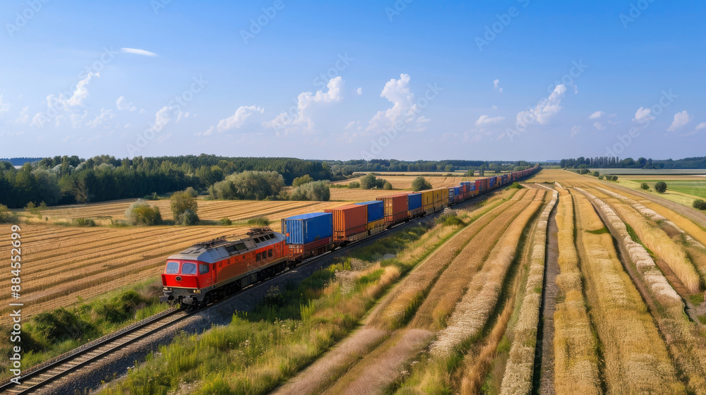 A freight train is passing through a rural area. A freight train is passing through a rural area.
