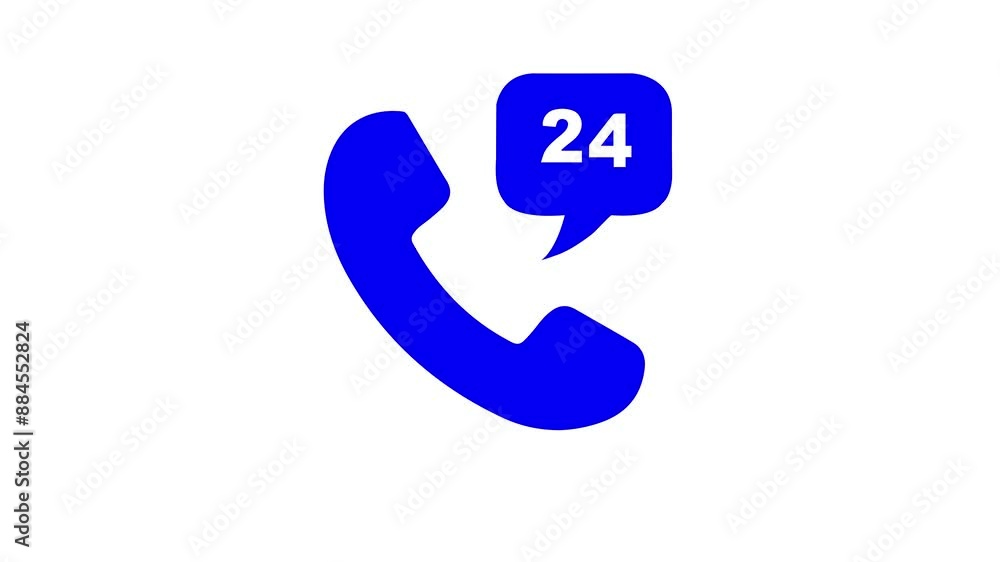 24 Hours Call Icon and Symbol Animation on White Background in 4K Video 24 Hours Call Icon and Symbol Animation on White Background in 4K Video