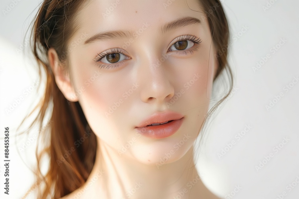 close up face portrait of young pretty Asian woman with bright flawless skin, beauty cosmetic or skincare fashion portrait with copy space close up face portrait of young pretty Asian woman with bright flawless skin, beauty cosmetic or skincare fashion portrait with copy space