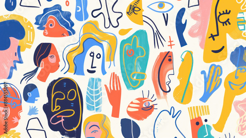 Collection of hand-drawn shapes, doodles, and people figures. Modern and colorful vector illustrations, with all elements available separately.