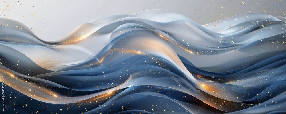 Abstract grey and blue waves with gold accents in a dynamic artistic composition Abstract grey and blue waves with gold accents in a dynamic artistic composition